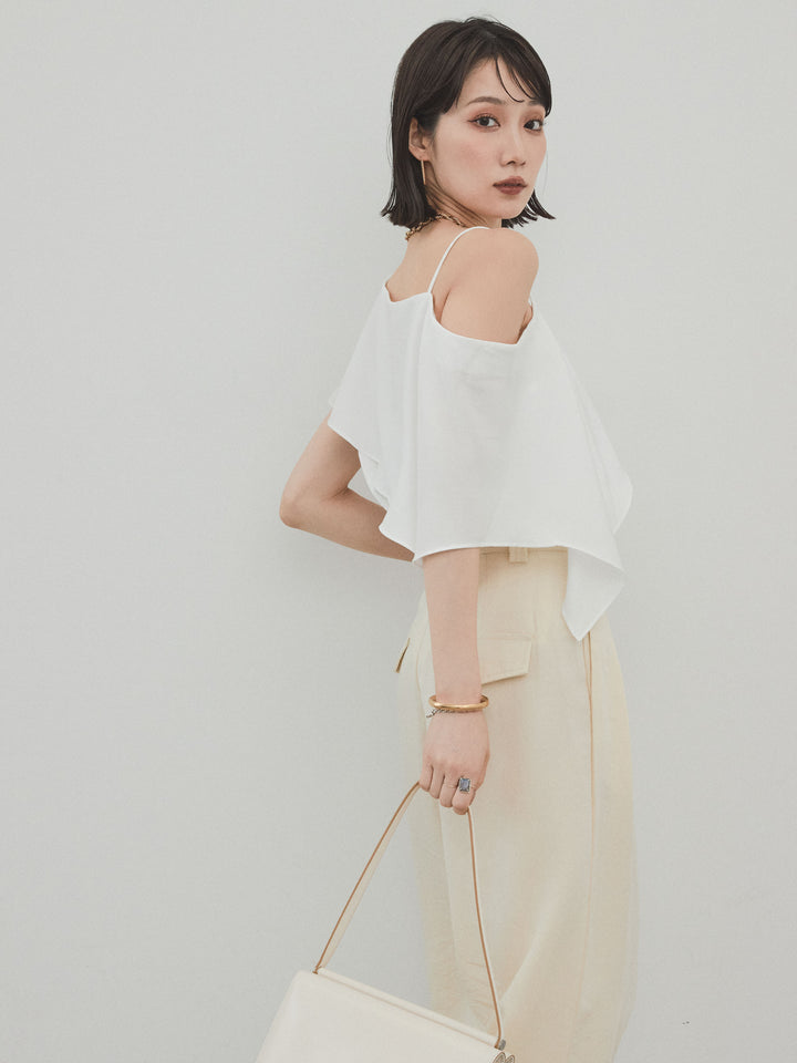 [SET] 單肩荷葉邊襯衫 + 單肩荷葉邊襯衫 (2件套)