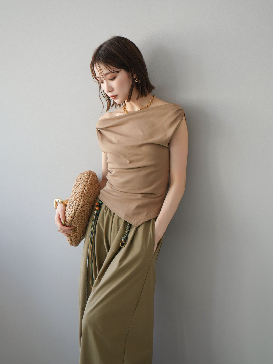 [SET]タックデザイントップス＆ビーズベルト付きパンツSET UP(2set)