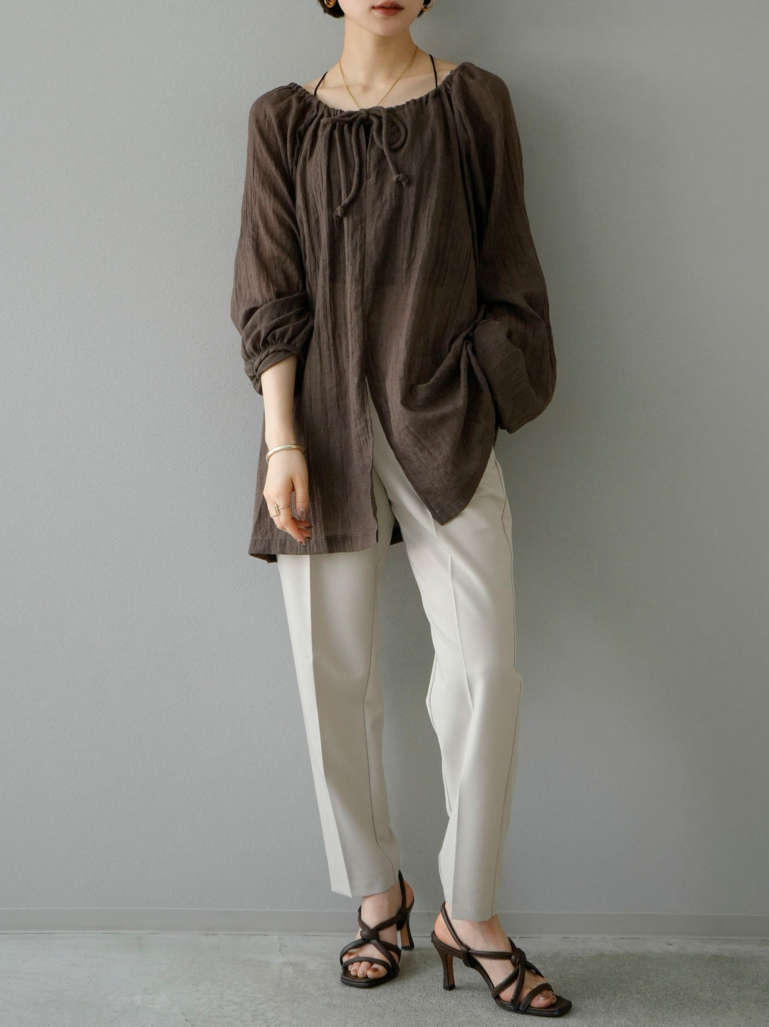 [Pre-order] Cotton voile blouse/brown