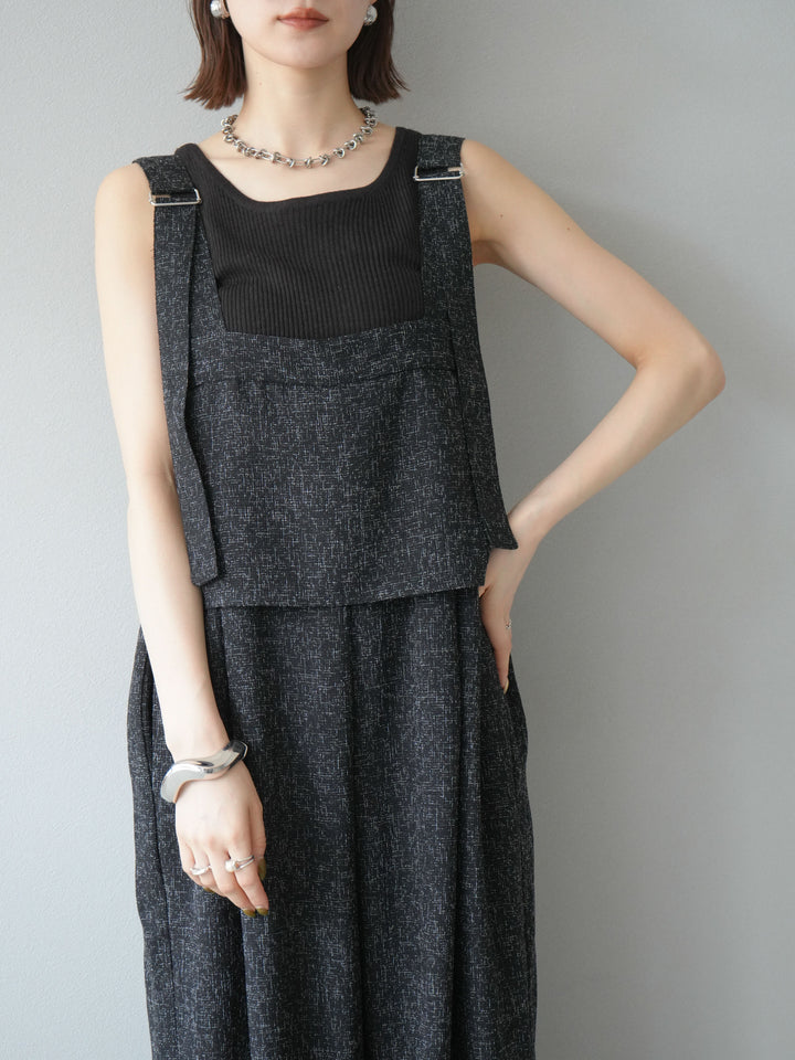 [予約]サマーツイードケープサロペット/ブラック