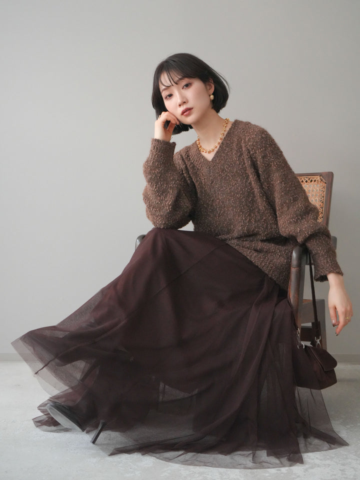 [SET]Vネックスラブニットプルオーバー+選べるアクセセット(2set)