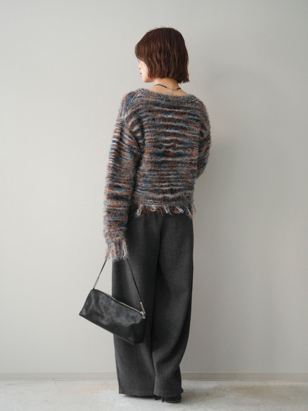 [SET]裾フリンジミックスヤーンシャギープルオーバー+ベルト付起毛コクーンパンツ(2set)