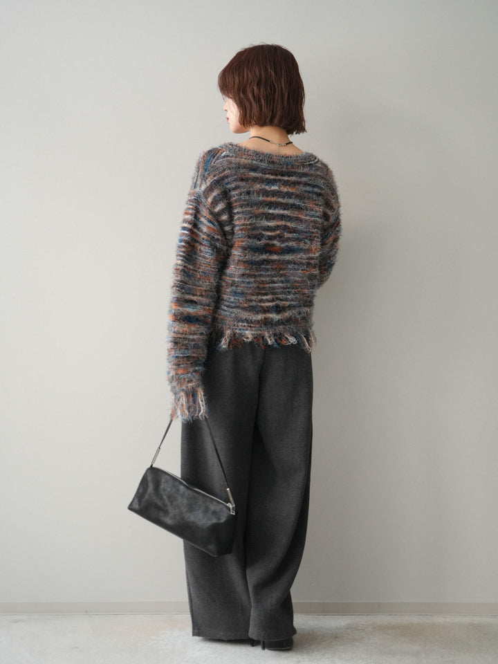 [SET]裾フリンジミックスヤーンシャギープルオーバー+ベルト付起毛コクーンパンツ(2set)