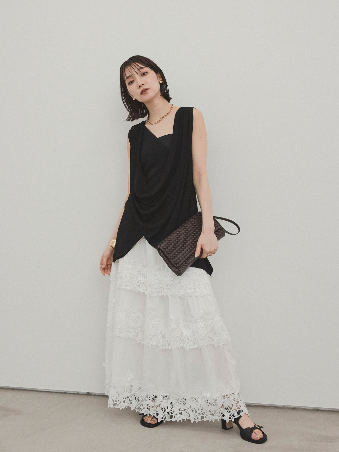 [予約]スカラップレースロングスカート/オフホワイト