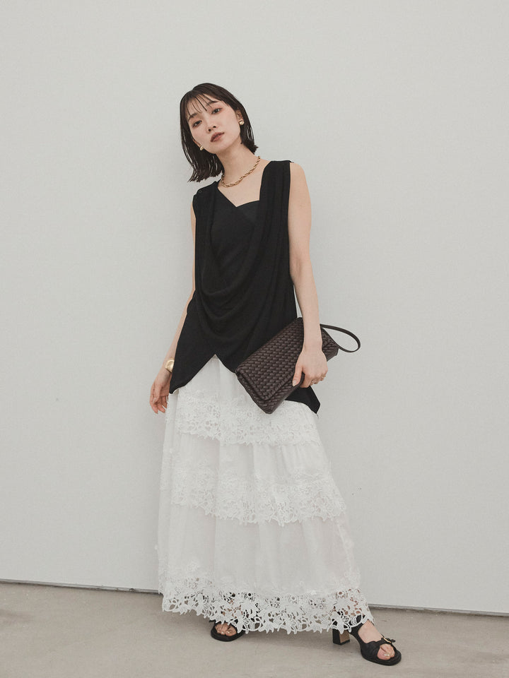 [予約]スカラップレースロングスカート/オフホワイト