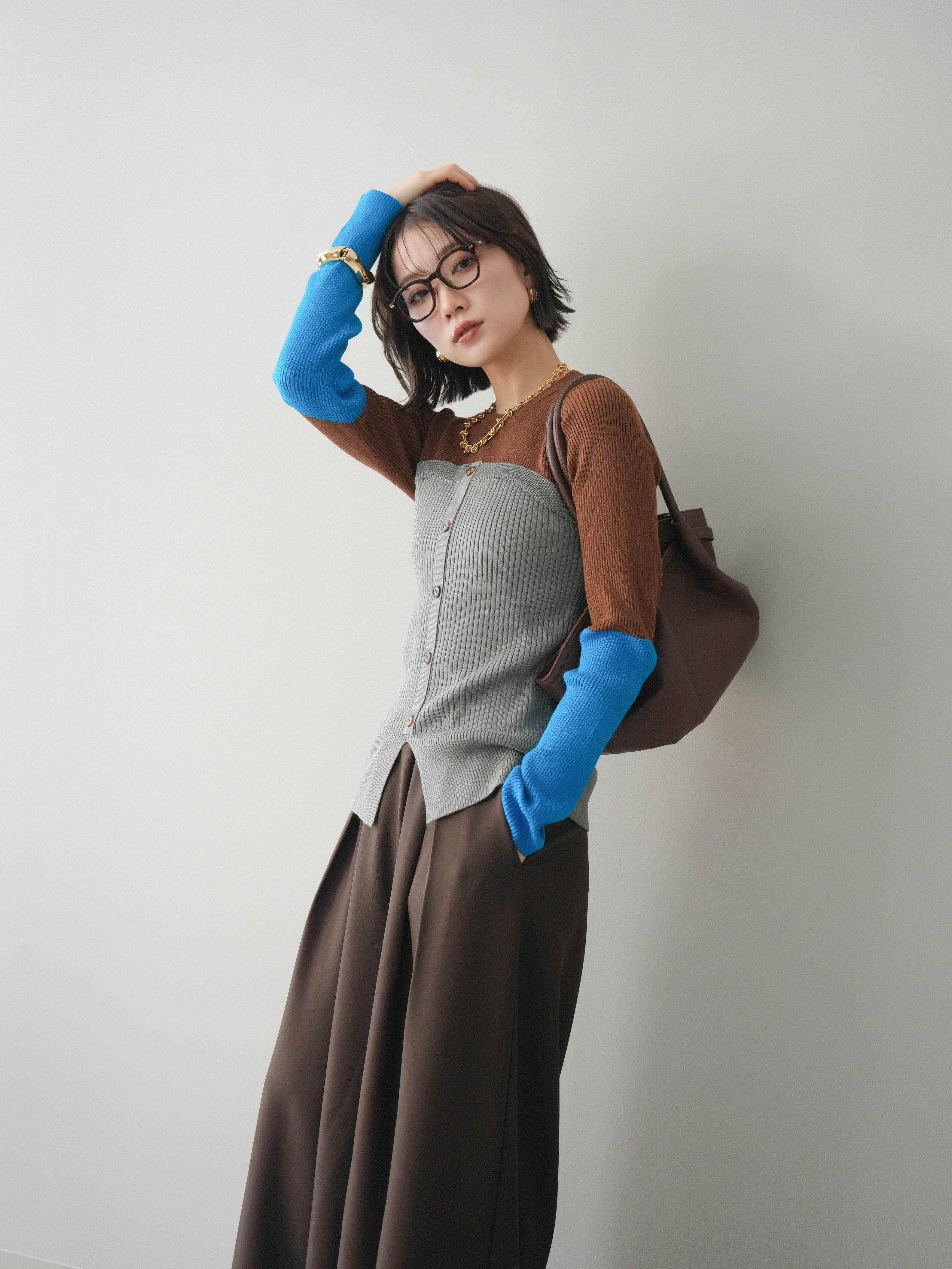 予約]配色ビスチェドッキングリブニットトップス/brown – Lumier