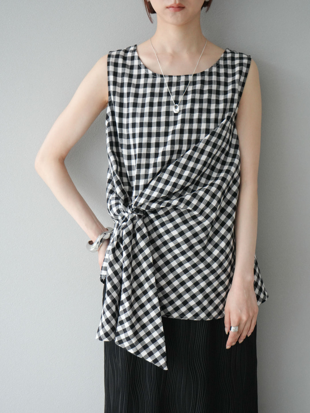 [予約]フロント巻きノースリーブブラウス/チェック