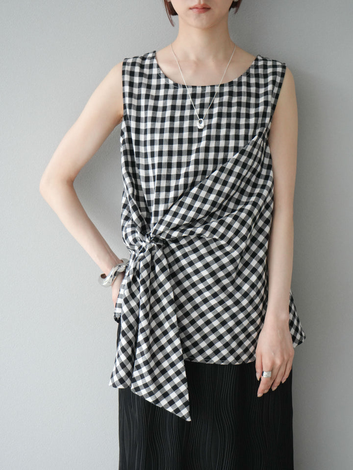 [予約]フロント巻きノースリーブブラウス/チェック