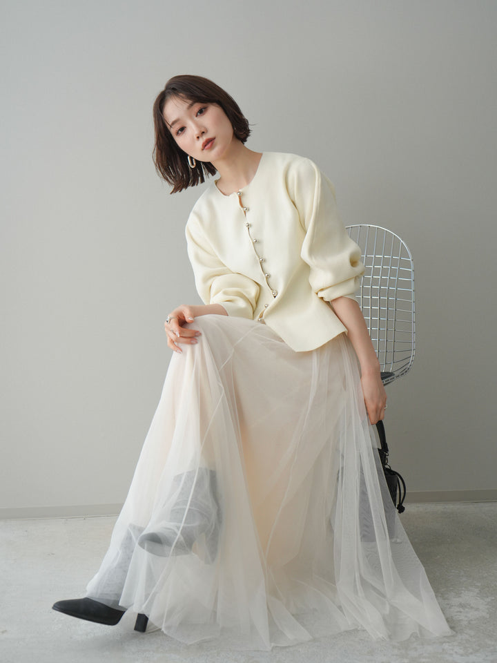 [予約]フロントスリットシルバーボタンニットカーディガン/off