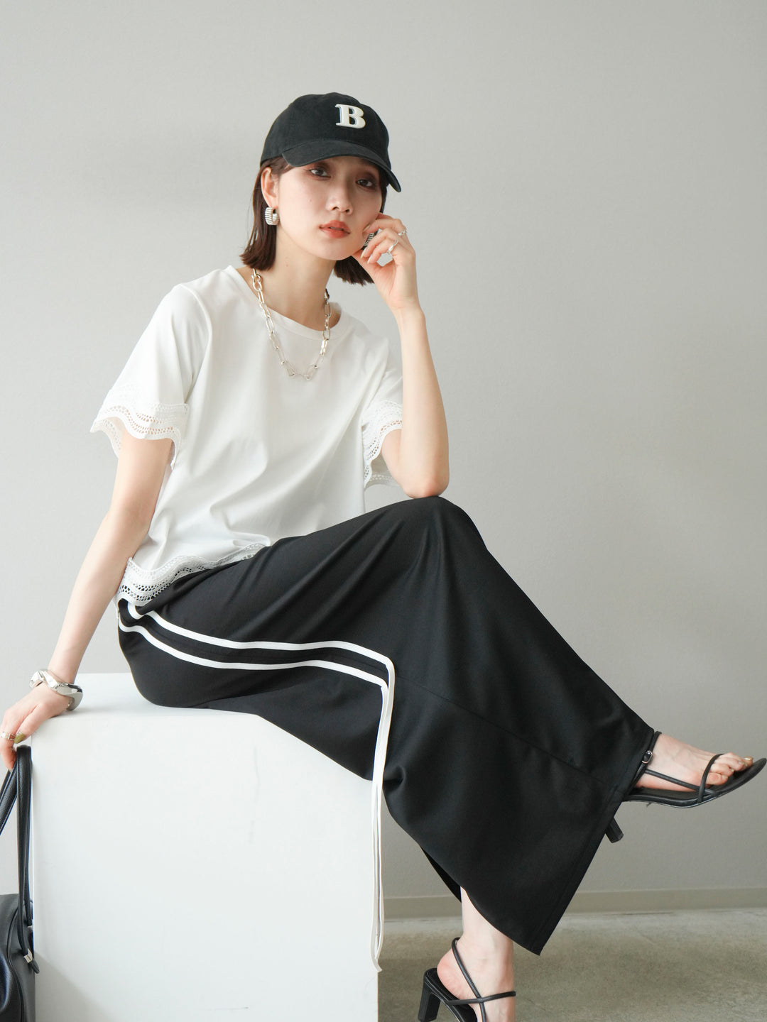 [予約]レース切替カットソー/オフ