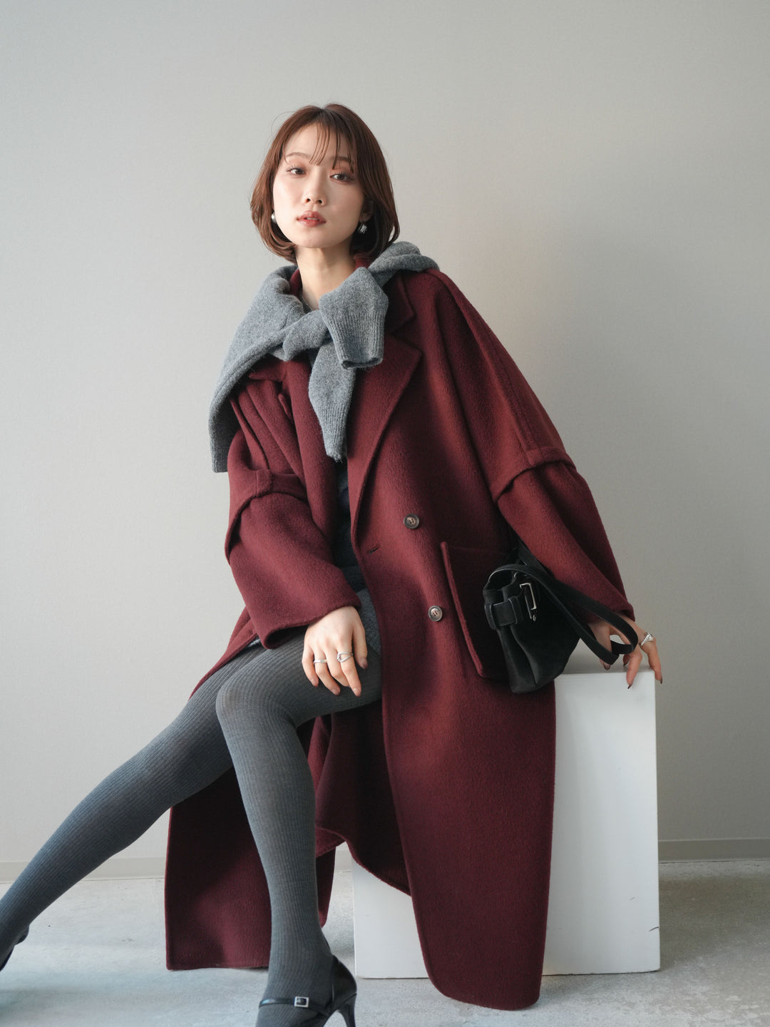 [20%オフ]カシミヤ100%ダブルブレストロングコート/red