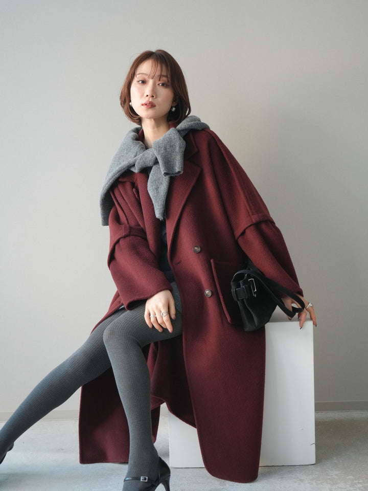 [20%オフ]カシミヤ100%ダブルブレストロングコート/red