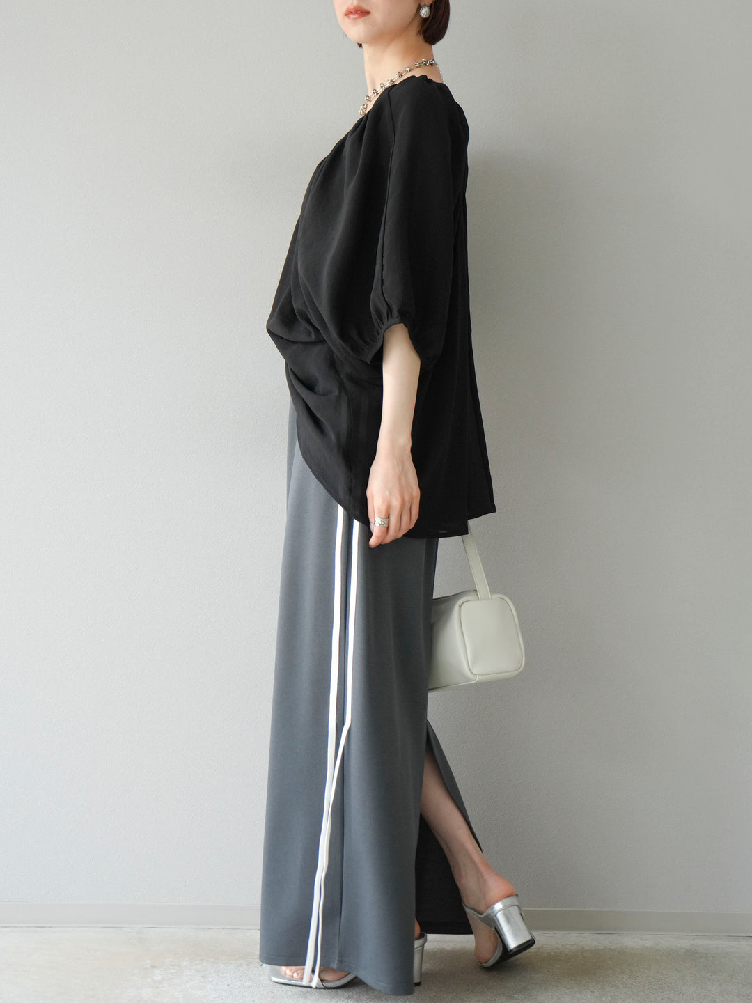 [予約]サイドラインジャージナロースカート/チャコール