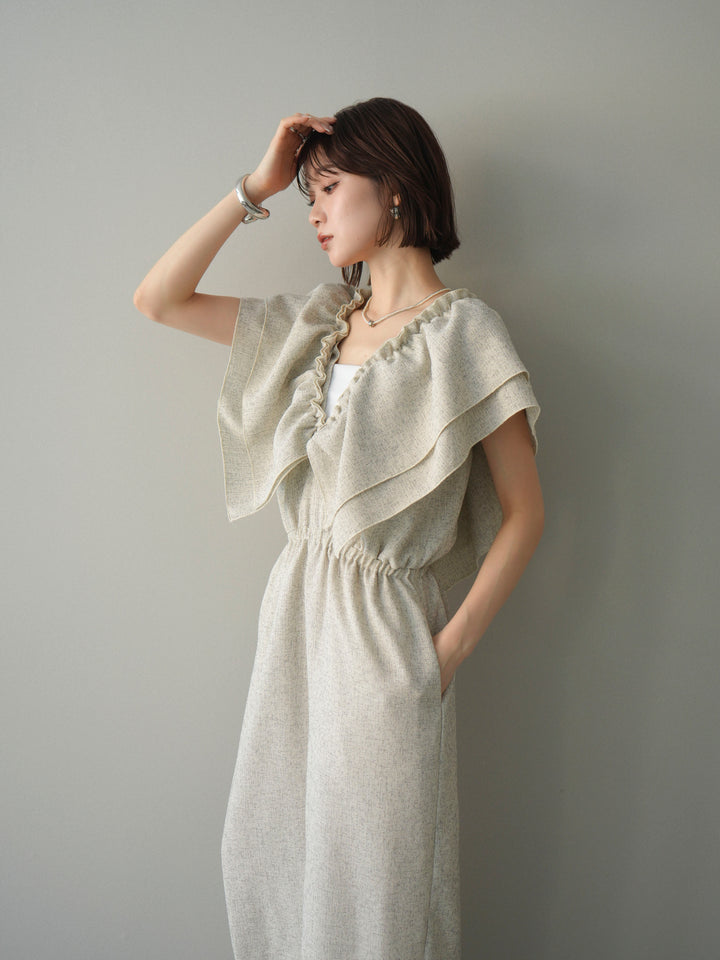 [SET]3WAYミックスツイードギャザーオールインワン+選べるアクセセット(2set)