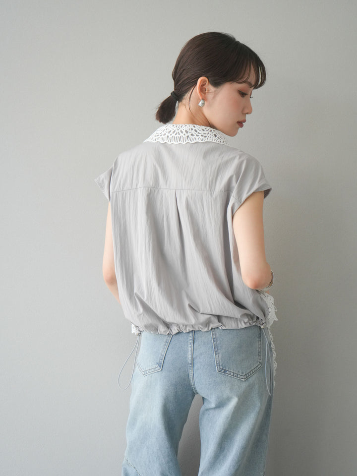 [予約]レースレイヤードドロストシャツ/グレー