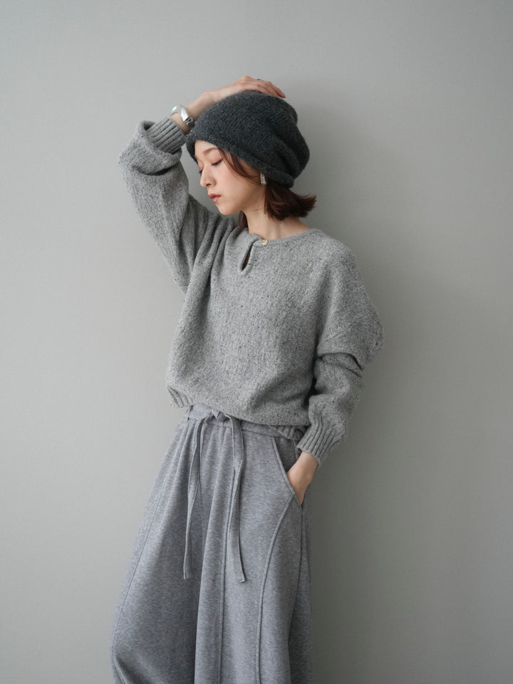 [予約]ツイストネックラメネップヤーンニットプルオーバー/gray