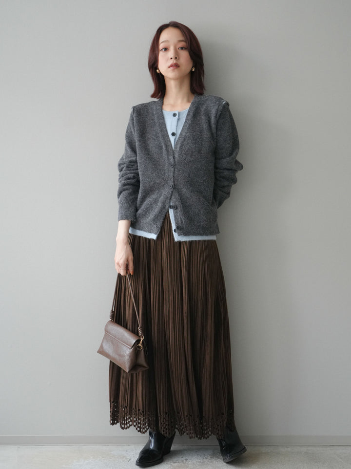 [予約]パンチングデザインスエードプリーツスカート/brown