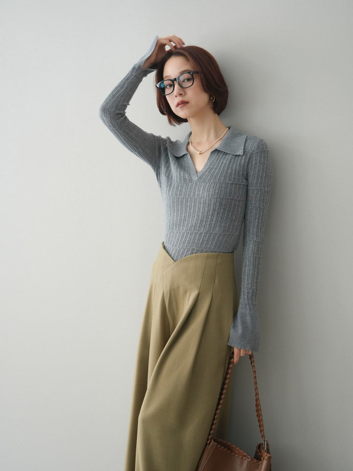 [予約]シアーリブスキッパーニットトップス/gray