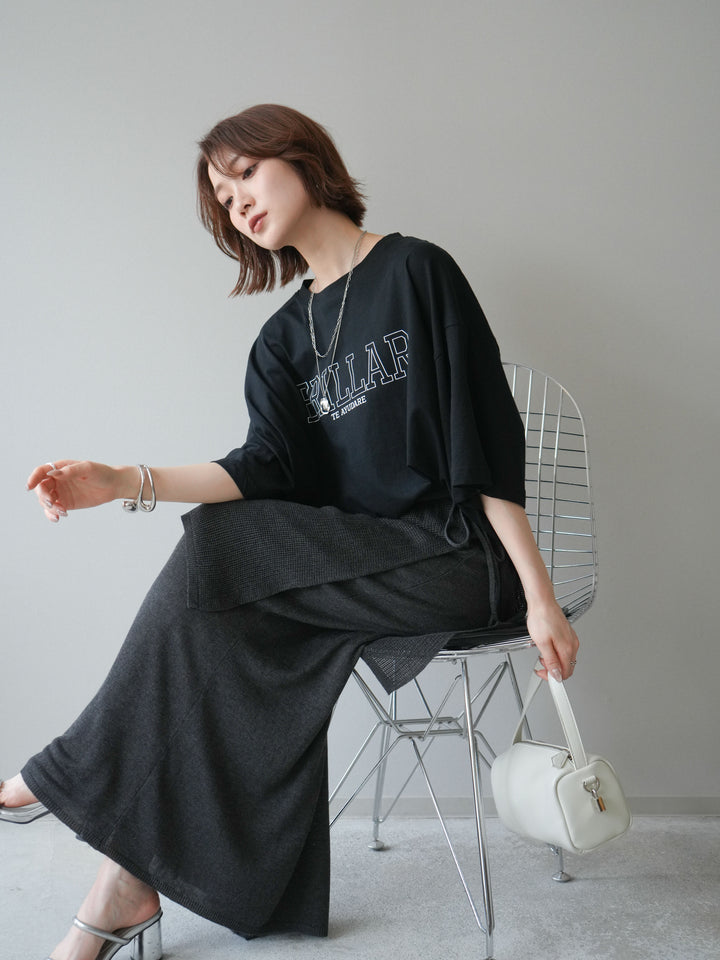 [SET]ボックスシルエットロゴTEE+レイヤードラップニットスカート(2set)