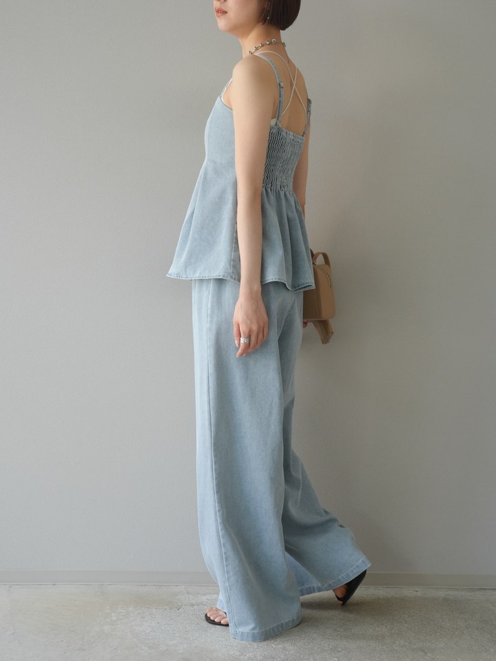 [SET]デニムタックフレアキャミソール＆イージーワイドパンツSET UP(2set)