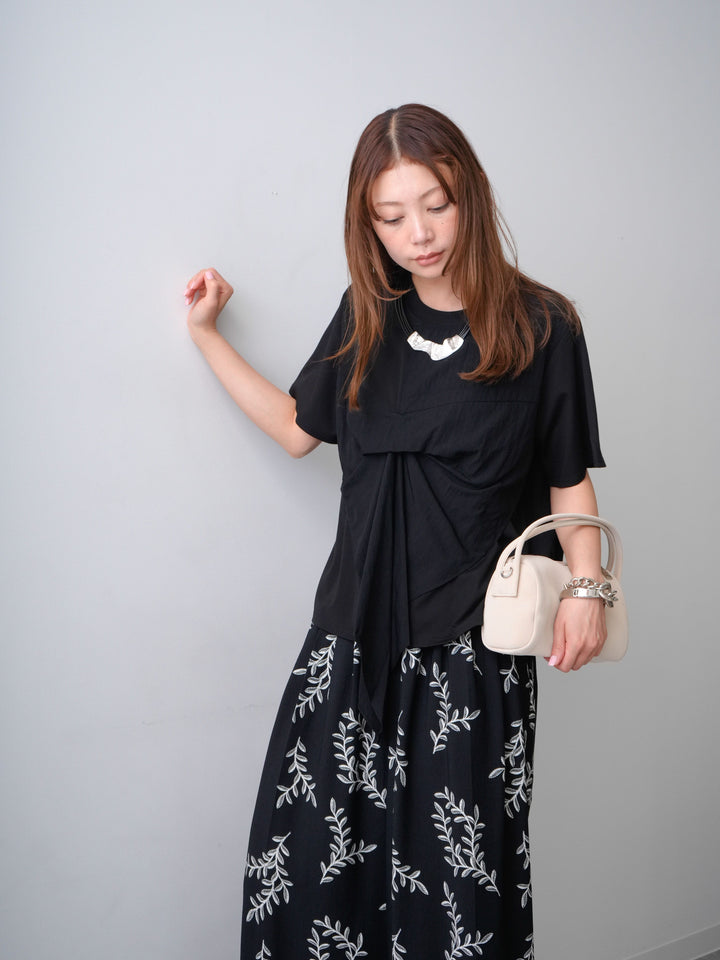 [SET]ラッフルドッキングTEE+リーフプリントタックワイドパンツ(2set)