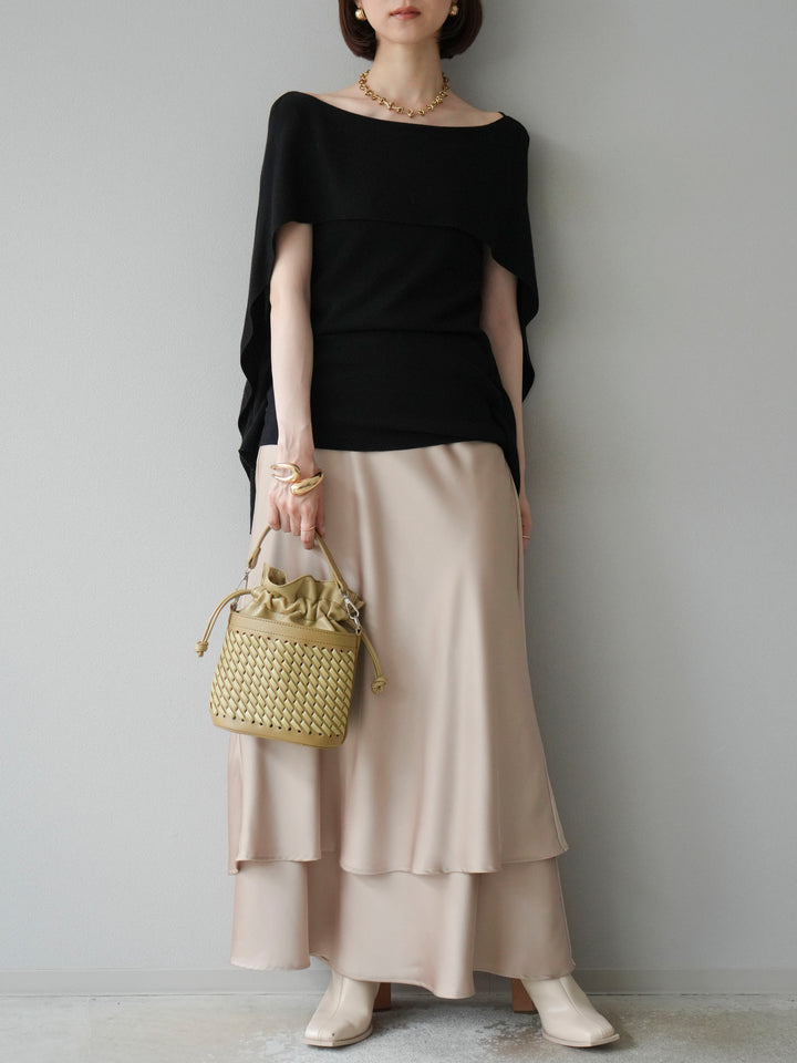 [予約]マントデザインスリットドルマンニット/ブラック