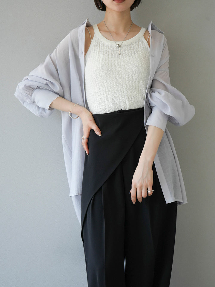 [SET] Volume sleeve sheer overshirt + halter neck knit tank top (2set)
