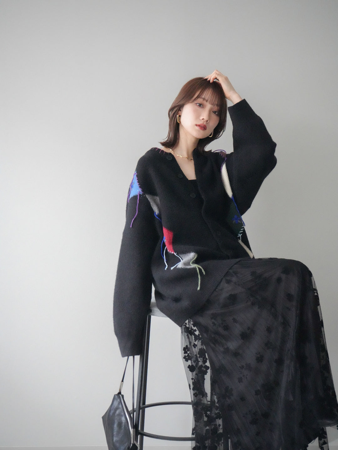 [SET]ハンドステッチアーガイルデザインニットカーディガン+ハンドステッチアーガイルデザインニットカーディガン(2set)