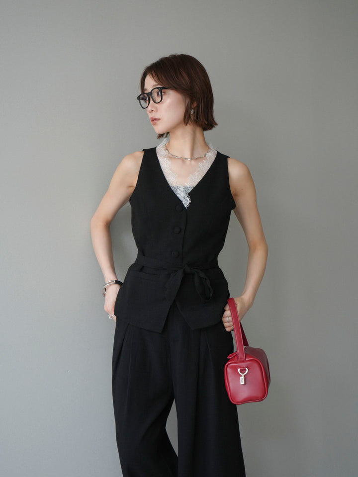 【套裝】蕾絲邊背心和垂褶褲套裝（2 套）