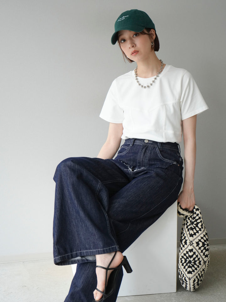 [SET]ビスチェデザインTシャツ+ヒップデザインデニムパンツ(2set)