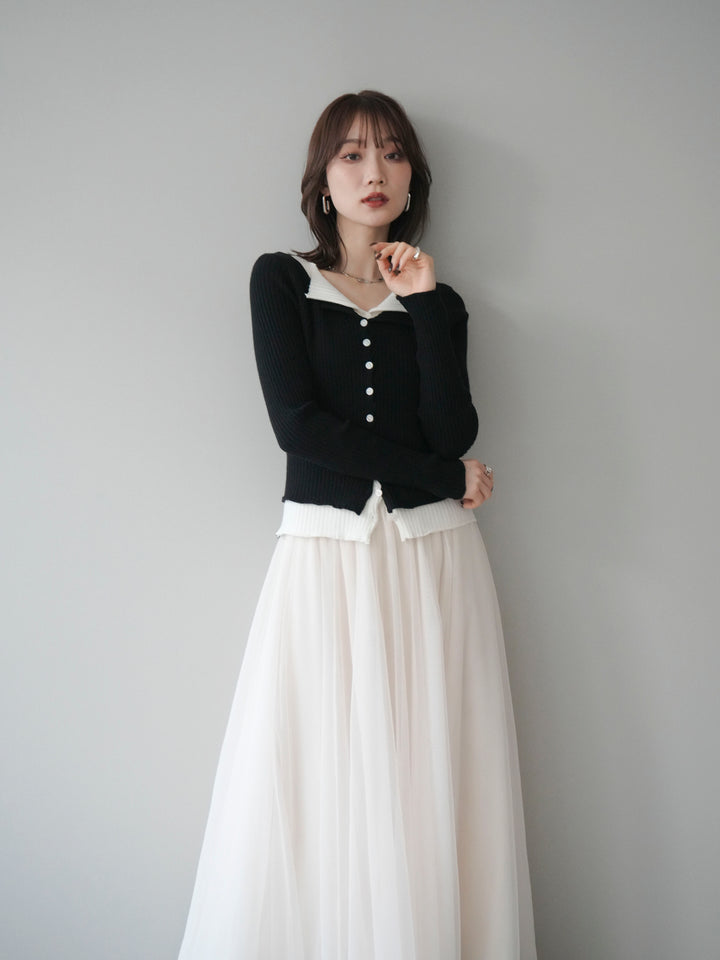 [予約]配色レイヤードリブニットカーディガン/black