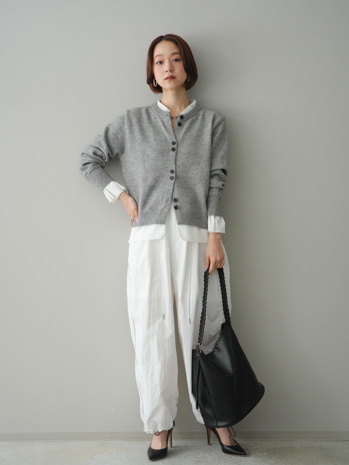 【預購】梭織布料對接針織開襟衫/淺灰色