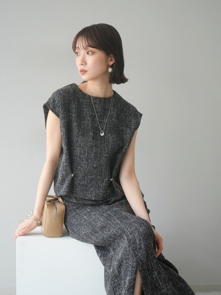 [予約]サマーツイードぺプラムブラウス/ブラックホワイト