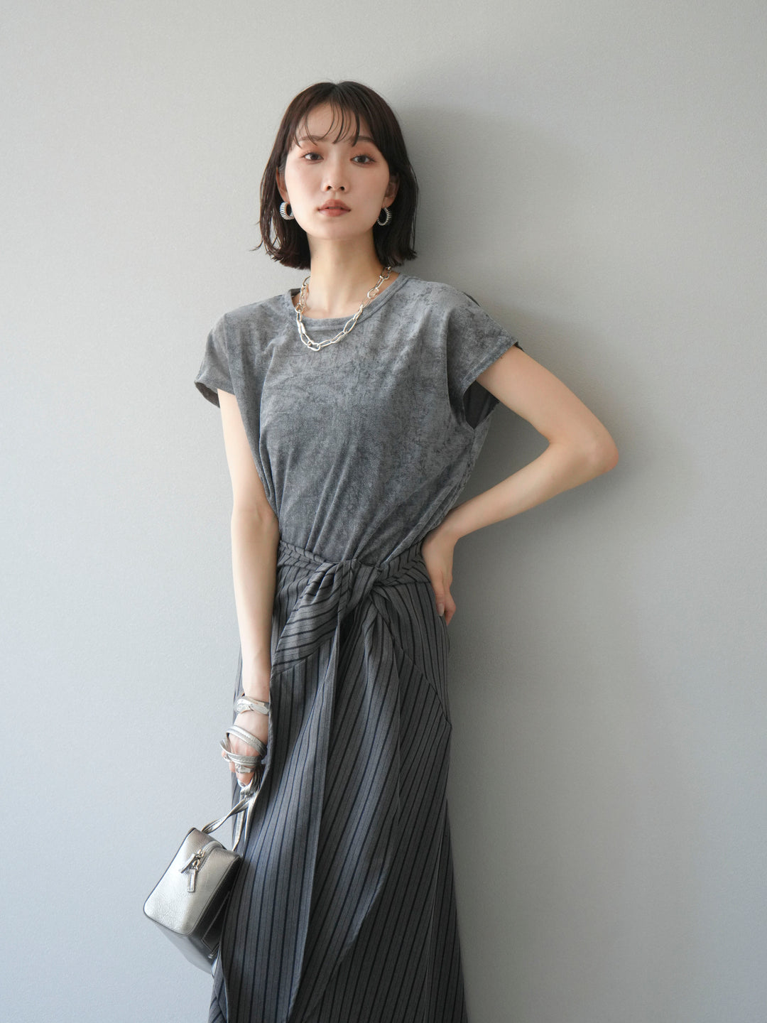 [SET]シアーベロアプルオーバー+サイド巻きツイルスカート(2set)