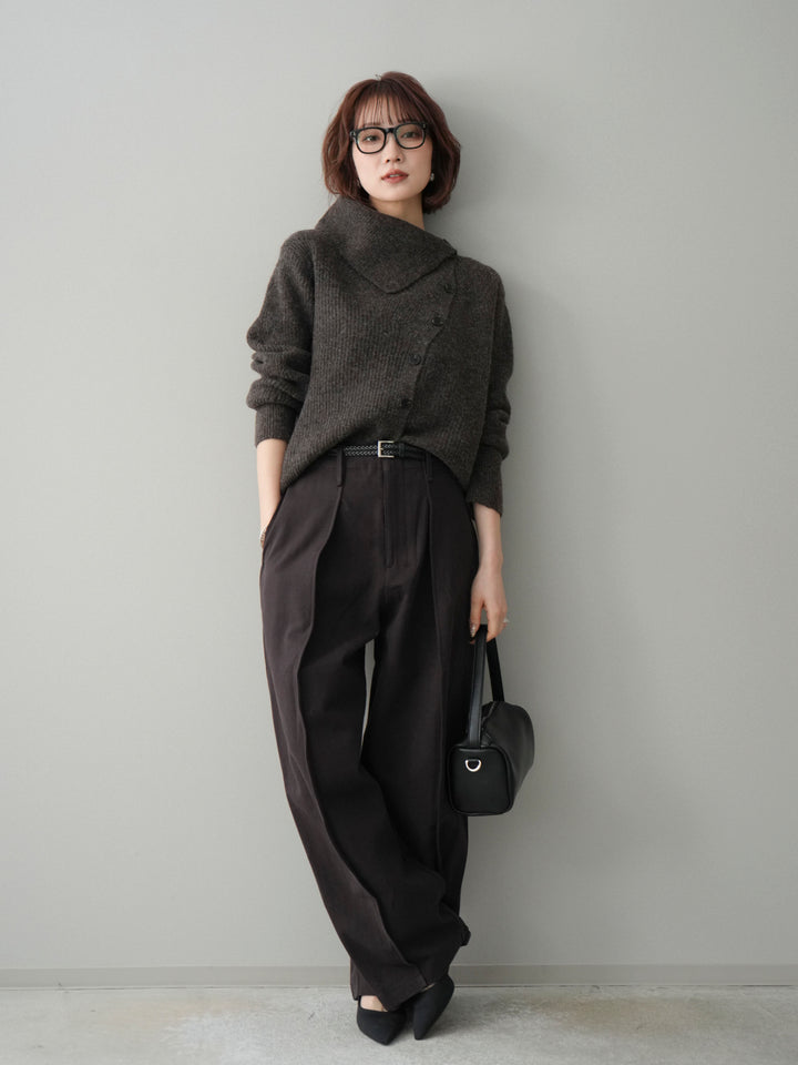 [予約]ハイネックデザインボタンニットカーディガン/mocha