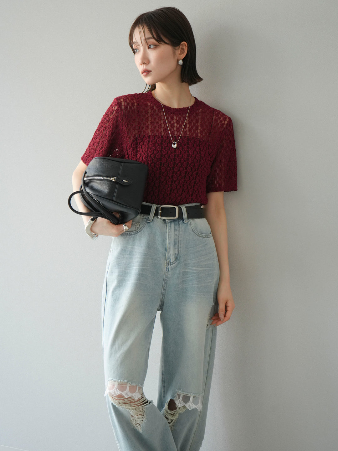 [SET]カットレースTシャツ+選べるアクセセット(2set)