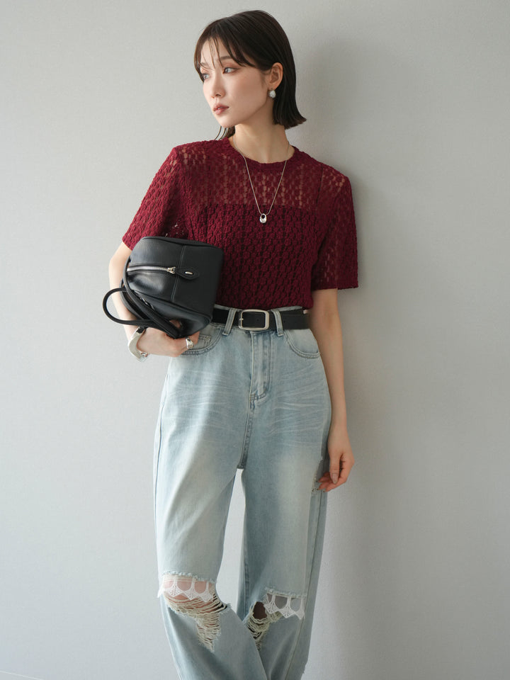 [SET]カットレースTシャツ+選べるアクセセット(2set)