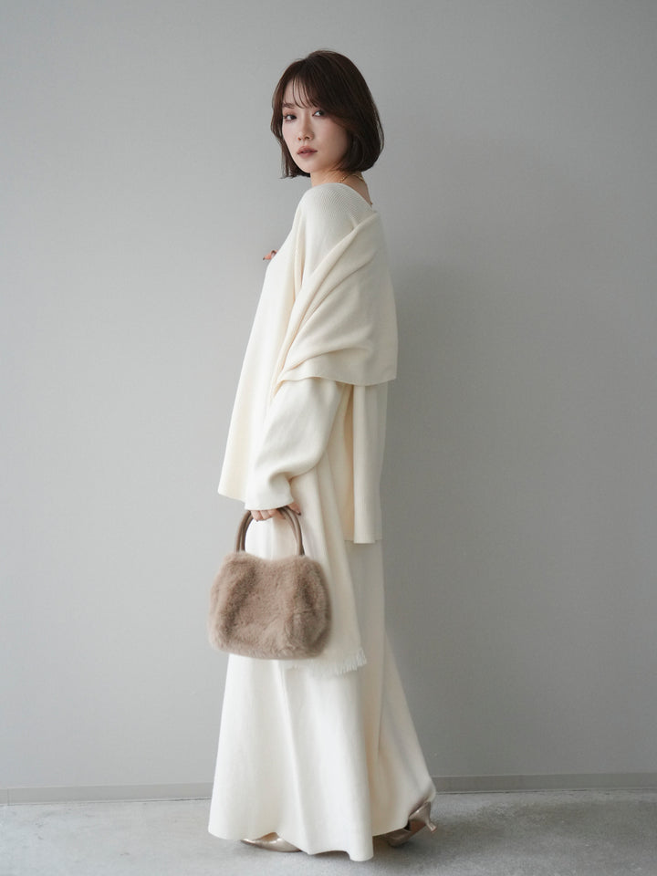 [SET]ストール付キーネックニットSET UP