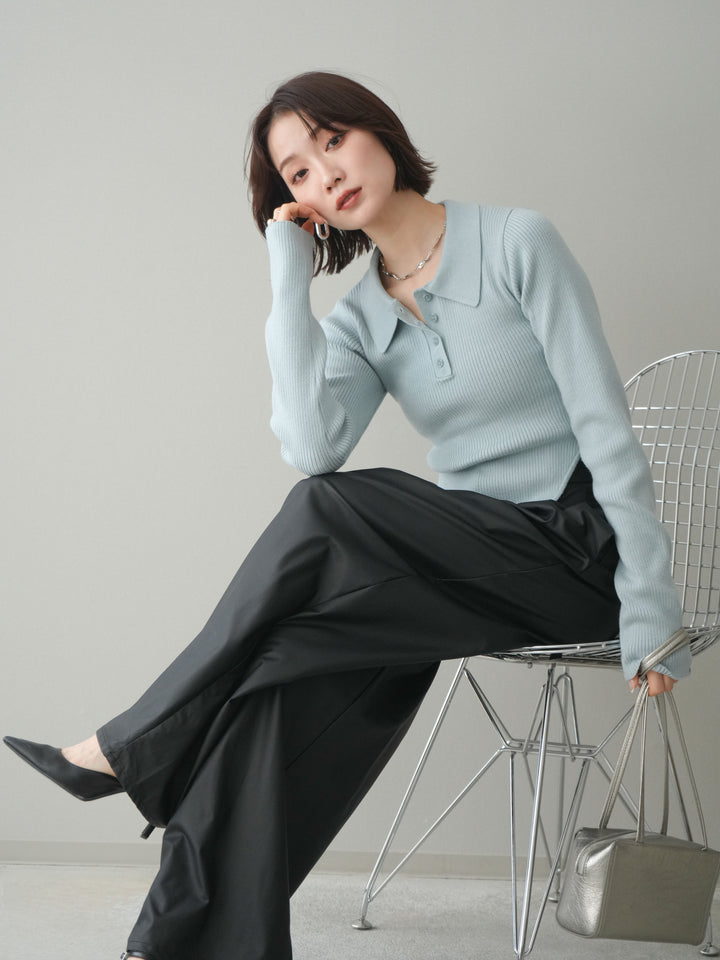 [予約]リブポロニットボディスーツ/blue