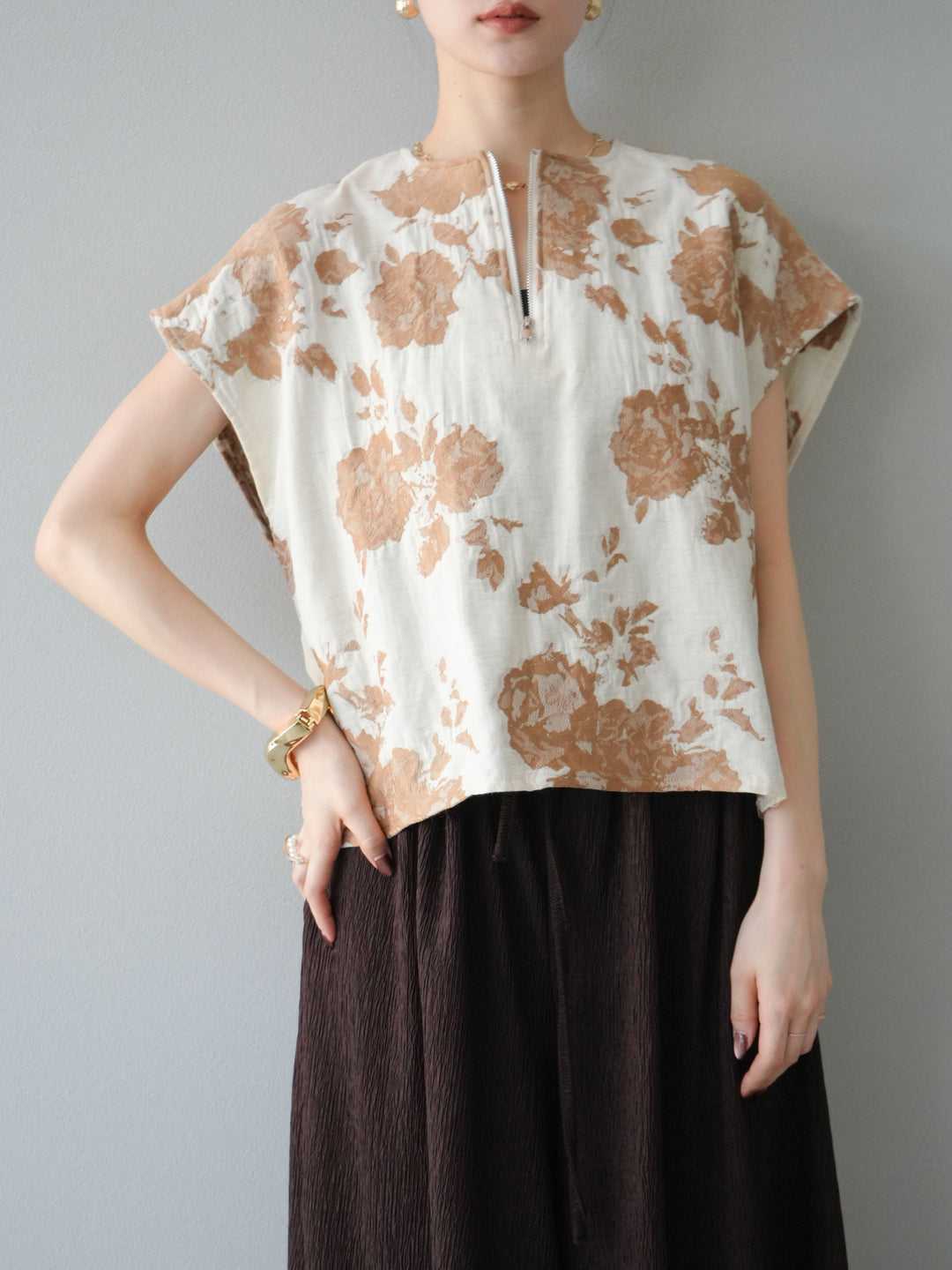 [予約]ジャガードZIPプルオーバー/ベージュ