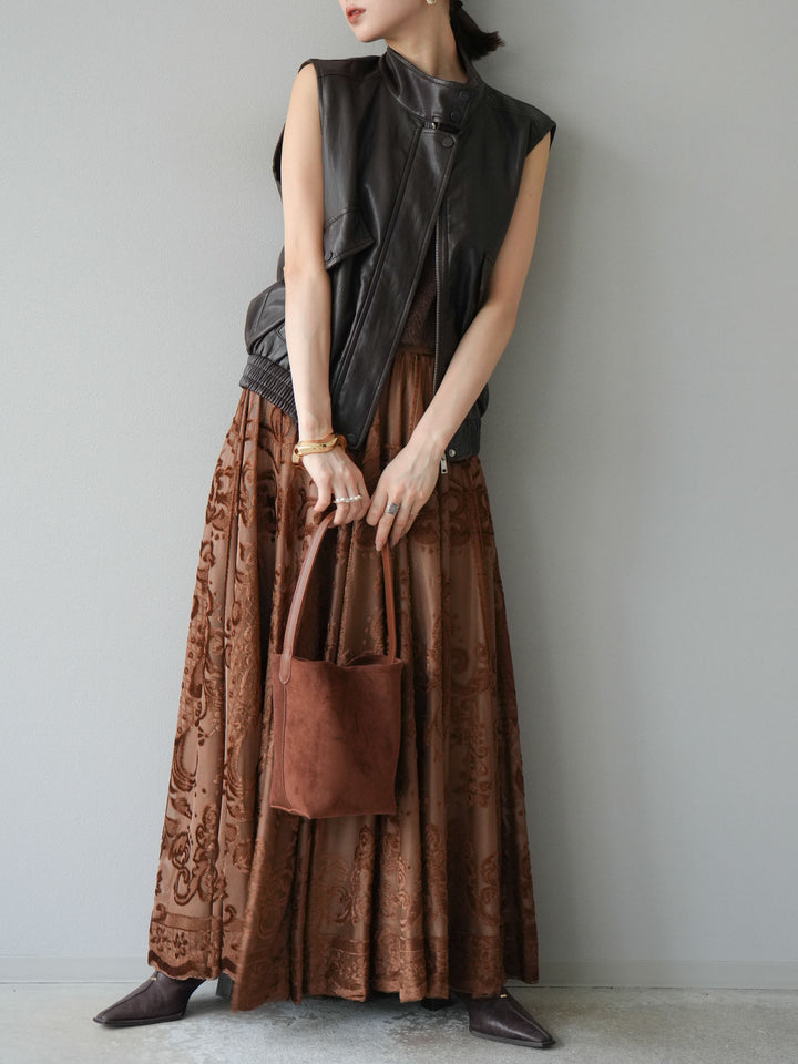 [予約]スリーブレスフェイクレザーブルゾン/ブラウン