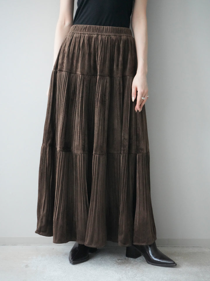 [予約]ベロアティアードワッシャースカート/camel