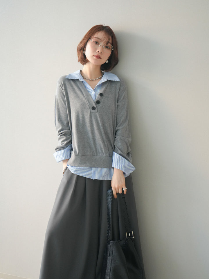 [予約]シャツレイヤードデザインカットプルオーバー/lightgray