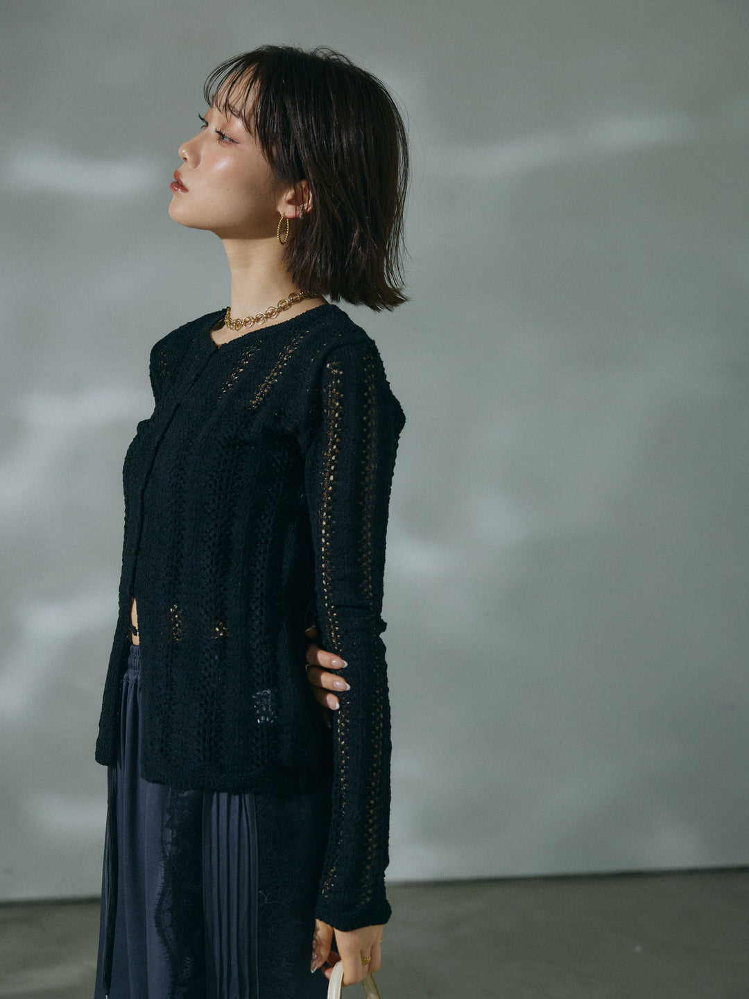 【Allure】[SET]透かし編みニットカーディガントップス+透かし編みニットカーディガントップス(2set)