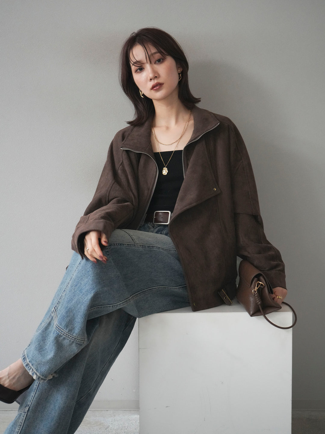 [予約]スエードライダースミドルジャケット/brown