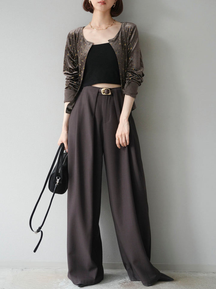 【預購】皮帶環設計寬褲/棕色