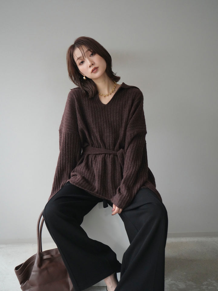 [予約]ワイドリブポロニットプルオーバー/brown