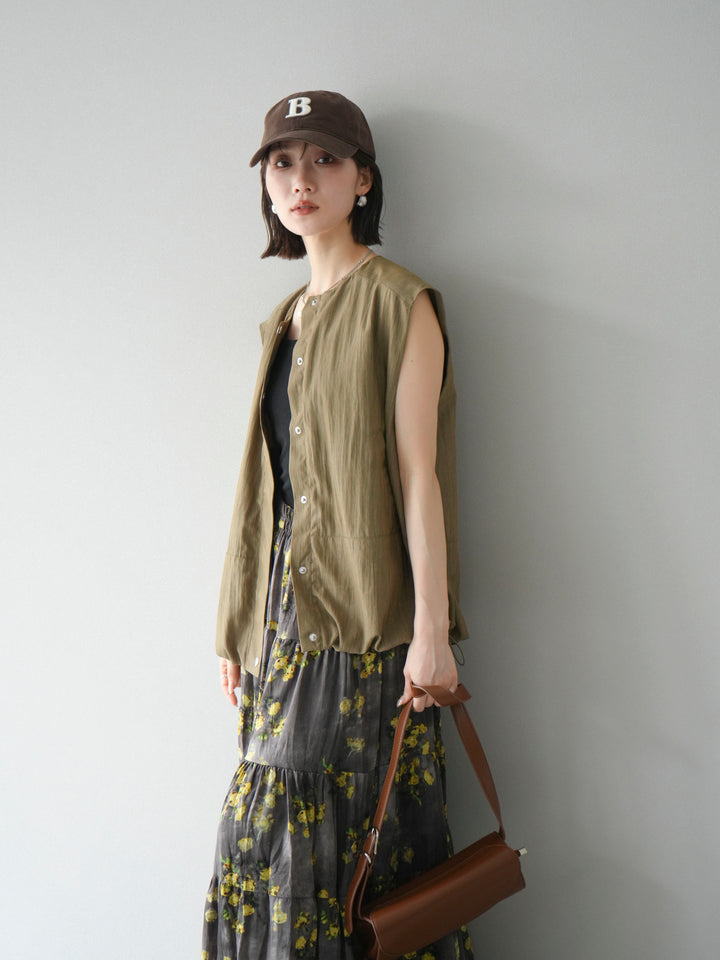 [SET]リネンライクドロストバルーンブルゾン+フラワーワッシャープリーツスカート(2set)