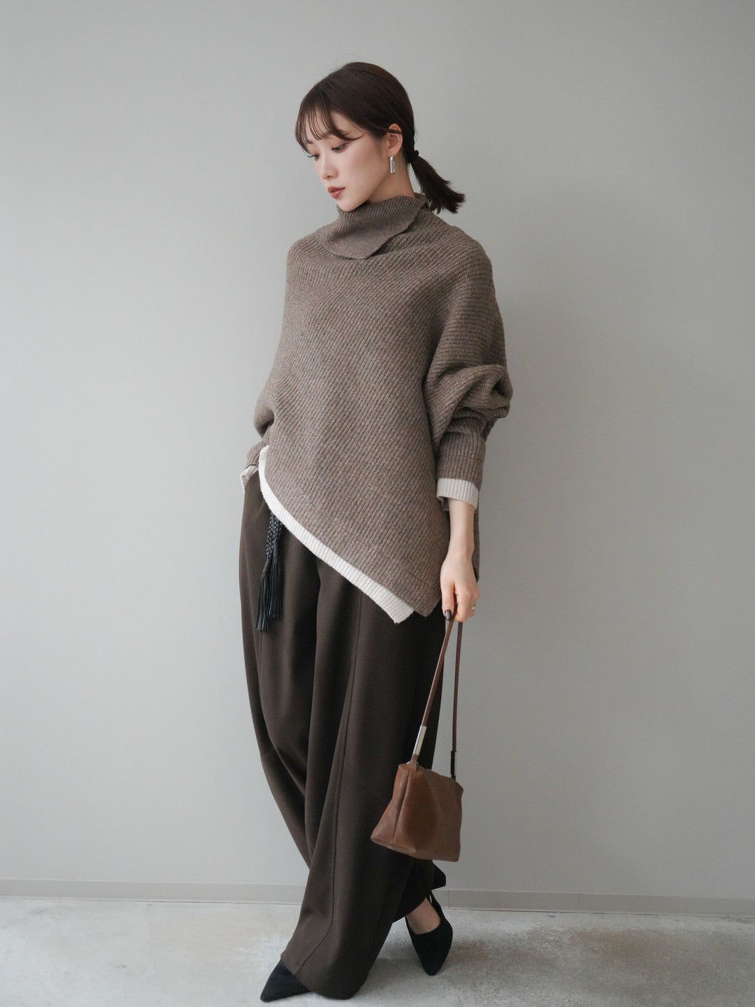 [予約]ベルト付裏起毛センターシームカーブパンツ/brown