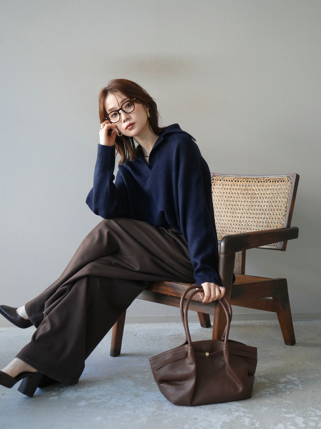 [予約]スキッパーオーバーニットプルオーバー/navy